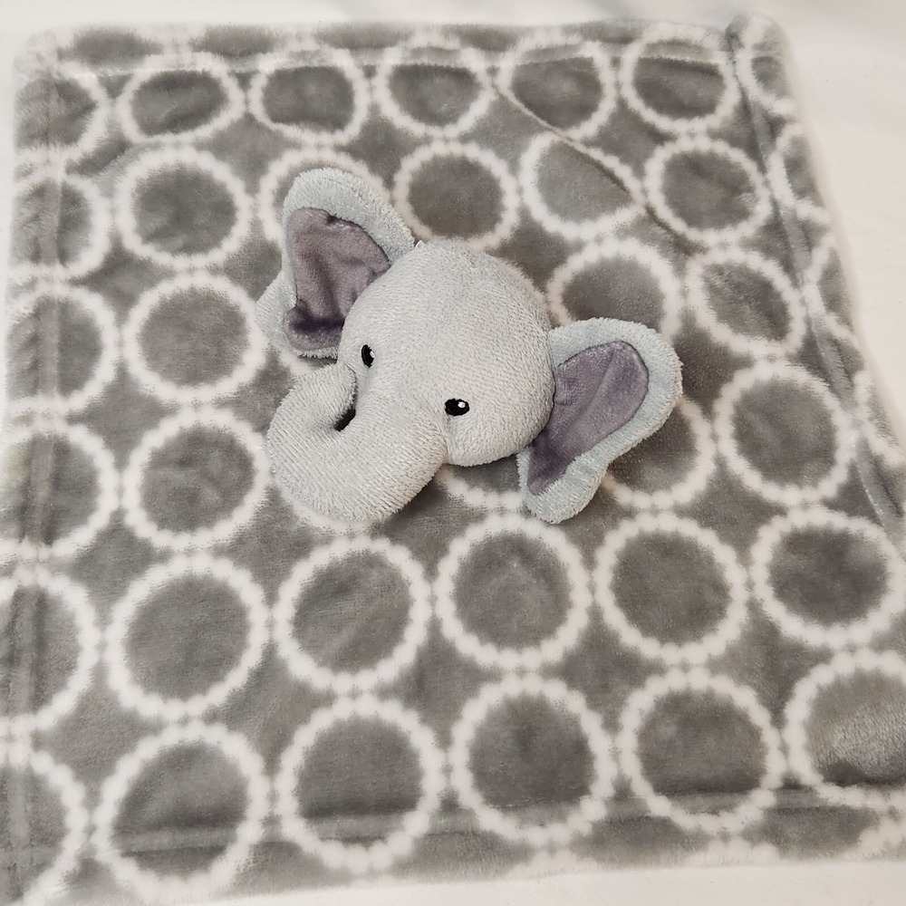 HB Hudson Baby Elephant Lovey Security Blanket Gray White Circle 12.5" x 13"